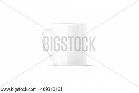 Blank Ceramic 11oz Mug With Handle Mockup Stand, Front View, 3d Rendering. Empty Ceramics Glassful F