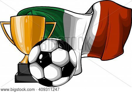 Football Ball With Cup And Italina Flag Vector