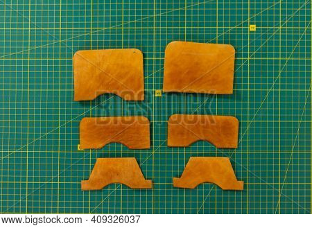 Leather Wallet Template. Leather Making Process Homemade. The Mat Is Self-healing For Cutting Backgr