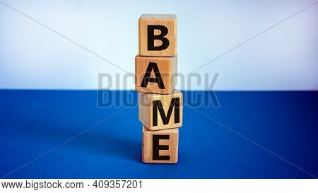 Bame Symbol. Abbreviation Bame, Black, Asian And Minority Ethnic On Wooden Cubes. Beautiful White An