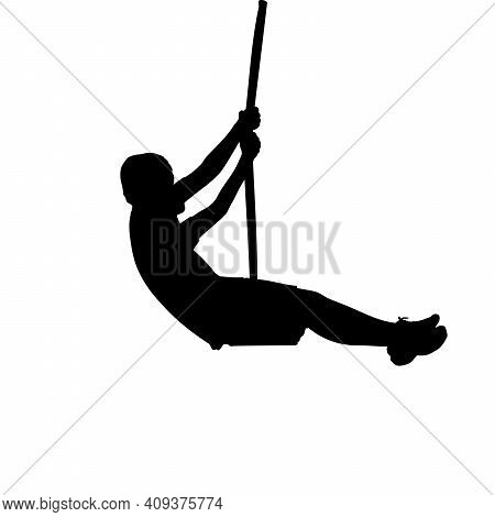 Silhouette Boy Flies On Swing. Illustration Graphics Icon Vector