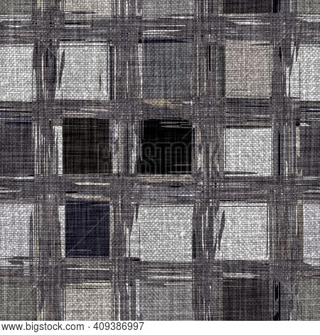 Rustic Mottled Charcoal Grey French Linen Woven Texture Background. Worn Neutral Old Vintage Cloth P