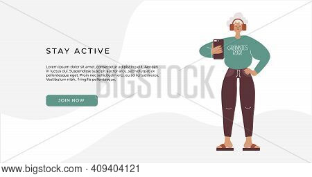 Grannies Rock - Fun Active Aging Flat Vector.