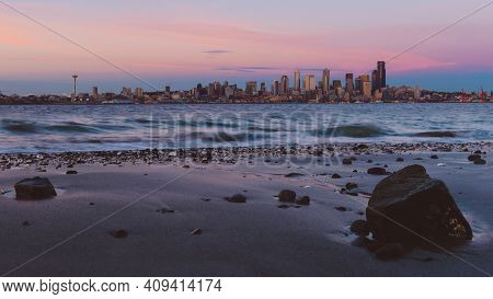 Sunset Landscape Sescape Cityscape Of Seattle From West Seattle