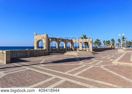 Tel Aviv, Israel - December 28, 2015: Old Buildings Near Sea In Tel Aviv Jaffo