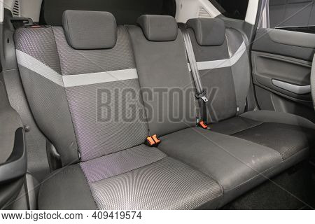 Novosibirsk, Russia - February 18 2021: Ford Kuga, Clean Car Interior. Gray Back Seats In Sedan.