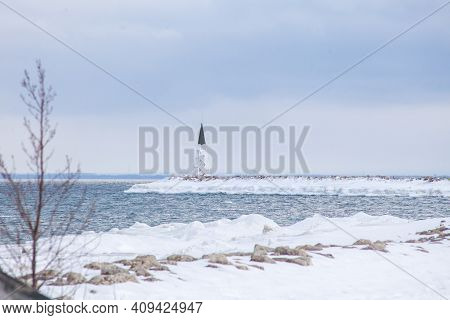 Lighthouse Point Marina (yacht Club) In Collingwood, Ontario, Has A Long Skinny Pier That Juts Out T