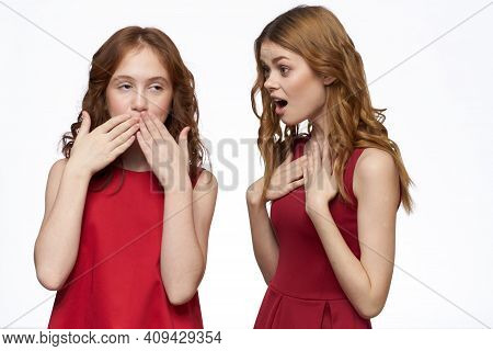 Mom And Daughter Red Dress Hug Family Joy Friendship