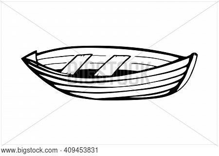 Boat, Hand Drawn Vector Illustration In Black And White