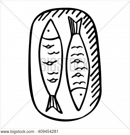 Tinned Fish, Hand Drawn Isolated Vector Illustration