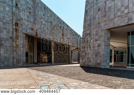 Santiago De Compostela, Spain - July 18, 2020: View Of City Of Culture Of Galicia. Situated On The T