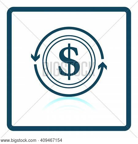Cash Back Coin Icon. Square Shadow Reflection Design. Vector Illustration.