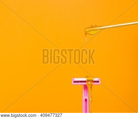 Sugar Paste For Hair Removal Flows On The Razor. Razor Vs Epilation, Depilation, Sugaring, Body Care