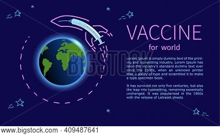 Poster Accine For World. Vaccination Distribution Worldwide Coronavirus.