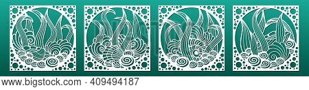 Set Of Laser Cut Emplates.  Nautical Wall Art Panels For Home Interior Decor, Underwater Sea World D