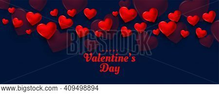 Happy Valentines Day Florating Hearts Banner Design