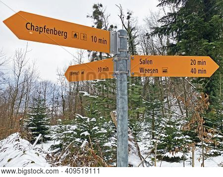 Specific Trail Marking For Easy Hiking Or Walking Trails In Valleys And Subalpine Swiss Areas (wegwe