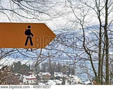 Specific Trail Marking For Easy Hiking Or Walking Trails In Valleys And Subalpine Swiss Areas (wegwe