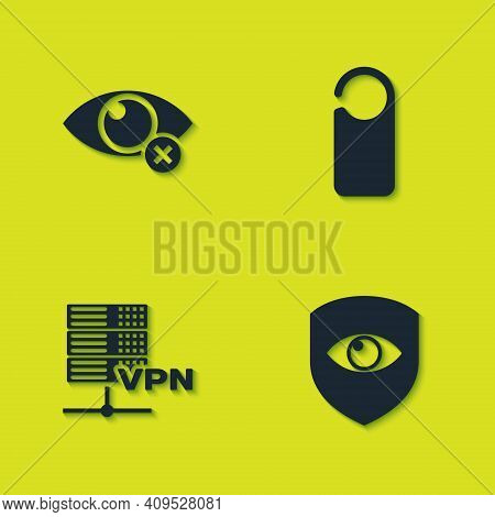 Set Invisible Or Hide, Shield And Eye, Server Vpn And Please Do Not Disturb Icon. Vector