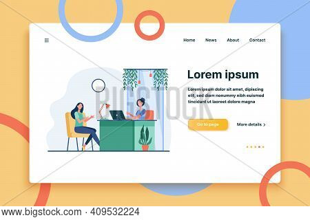 Woman Characters Having Business Conversation Or Meeting Flat Vector Illustration. Cartoon Hr Manage
