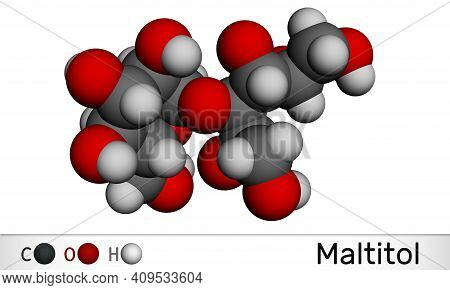 Maltitol Molecule. It Is Sweetener, Sugar Substitute, Polyol, Sugar Alcohol. Molecular Model. 3d Ren