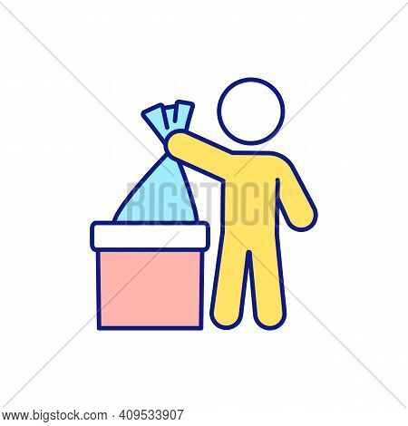 Utilization Of Rubbish In Home Blue Rgb Color Icon. Freeing Up Storage Space. Trash Putting In Conta