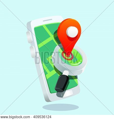 Search Location. Pin Icon In Front Of Magnifier In Mobile Map Application.   3d, Three Dimentional D