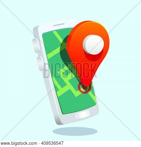 Map Pin Location  In Smartphone. Geo Locate, Pointer Icon. 3d Style Ty Like Vector Illustration