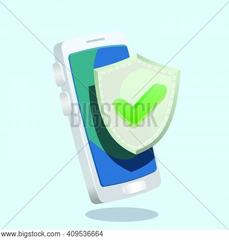 Shield Check Mark , Defender Protection Smartphone 3d Like Vector Illustration Icon