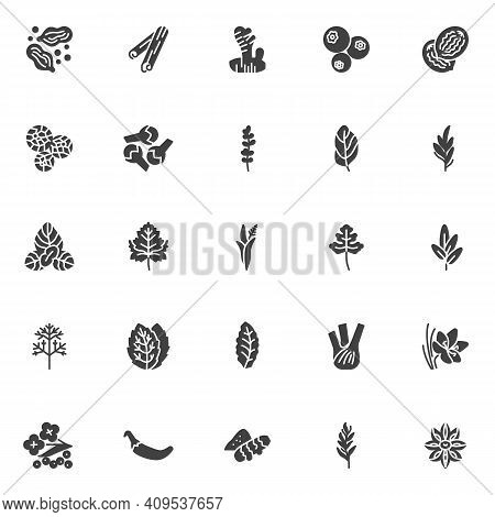 And Herbs Vector Icons Set, Modern Solid Symbol Collection, Filled Style Pictogram Pack. Signs, Logo