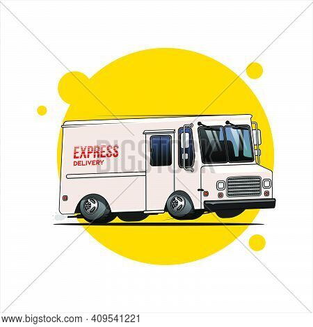 Delivery Van With Abstract Roud Background Vector Illustration