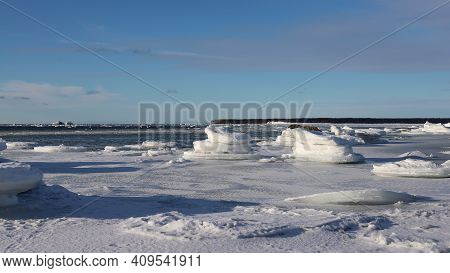 Stunning Sea View On A Crisp And Snowy Winter Day, Baltic Sea сoast, Gulf Of Finland, Estonia