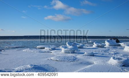 Stunning Sea View On A Crisp And Snowy Winter Day, Baltic Sea сoast, Gulf Of Finland, Estonia