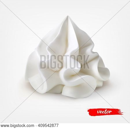 Whipped Cream Isolated On White Background. 3d Realistic Vector Illustration Of Sour Cream.