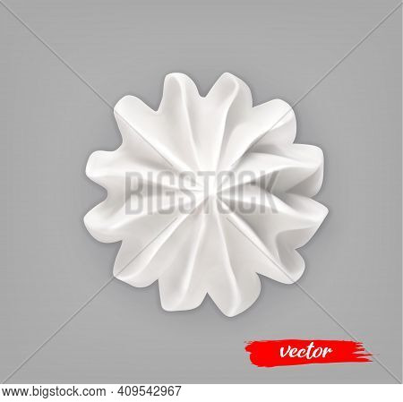 Whipped Cream On Gray Background. 3d Realistic Vector Illustration Of Meringue. Top View.