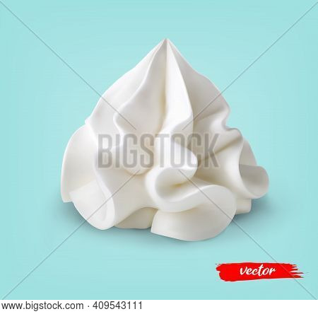 Whipped Cream Isolated On Blue Background. 3d Realistic Vector Illustration Of Sour Cream.