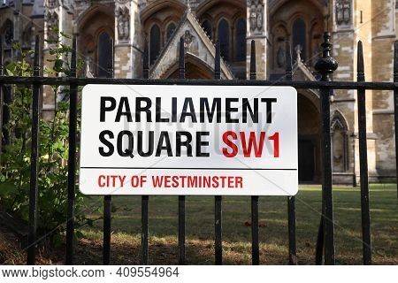 London, Uk - July 12, 2019: Parliament Square Sign In London, Uk. London Is The Most Populous City I