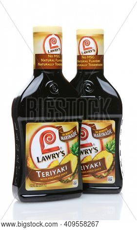 IRVINE, CA - JUNE 23, 2014: Two bottles of Lawry's Teriyaki Marinade. The brand owned by McCormick and Company, got its start at the Lawrys The Prime Rib Restaurant in Beverly Hills.