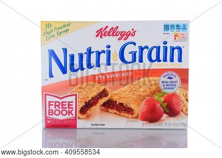 IRVINE, CA - January 29, 2014: A box of Nutri-Grain Strawberry Cereal Bars. Made by Kelloggs the bars became popular in the 1990s as a on-the-go food.