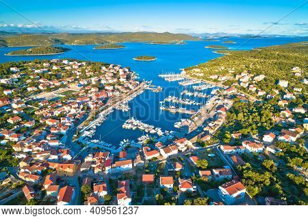Jezera On Murter Island Aerial Panoramic View, Archipelago Of Dalmatia, Croatia