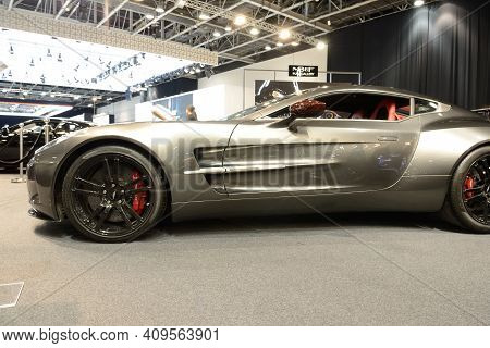 Dubai, Uae - November 16: The Aston Martin One-77 Sports Car Is On Dubai Motor Show 2019  On Novembe