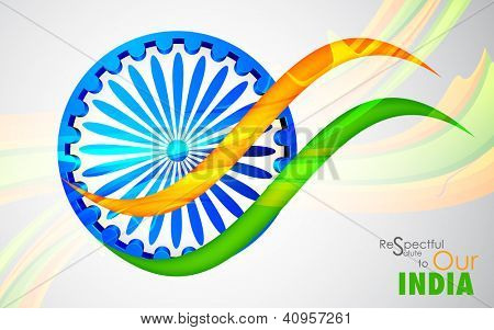 illustrazione dell'onda del tricolore bandiera indiana con Ashok Chakra