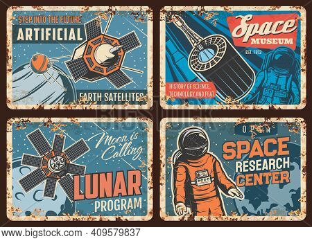 Space Exploration Technologies Rusty Metal Plates. Earth Artificial Satellite, Aerospace Flights And
