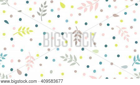 Floral Pattern With  Leaves And Dots In Minimal Childihs Style. Abstract Seamless Festive Background