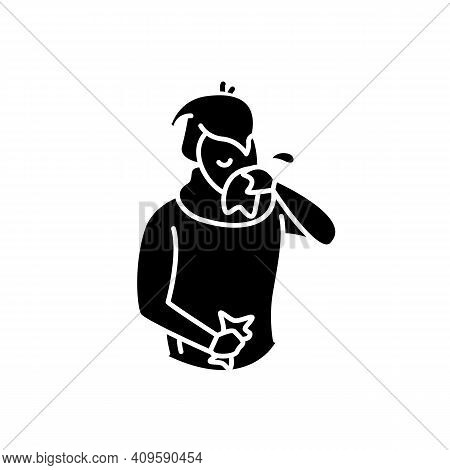 Runny Nose Glyph Icon.common Cold.flu Infection And Influenza Symptoms Character Blowing His Nose In