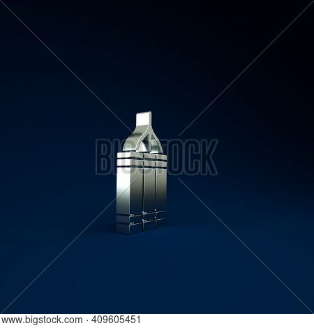 Silver Detonate Dynamite Bomb Stick Icon Isolated On Blue Background. Time Bomb - Explosion Danger C