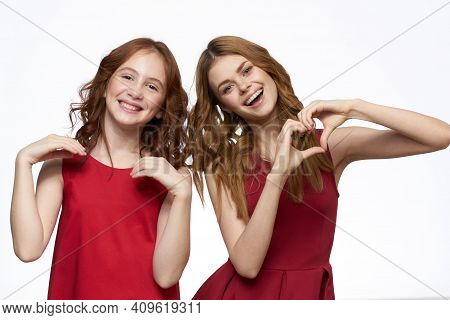 Joyful Family Fun Mom Daughter Emotions Light Background