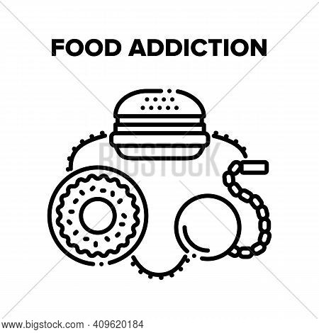 Food Addiction Vector Icon Concept. Fatty Burger With Fried Steak And Donut Dessert Fast Food Addict