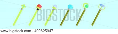 Set Of Sceptre Cartoon Icon Design Template With Various Models. Modern Vector Illustration Isolated