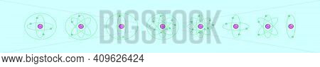 Set Of Atomium Cartoon Icon Design Template With Various Models. Modern Vector Illustration Isolated
